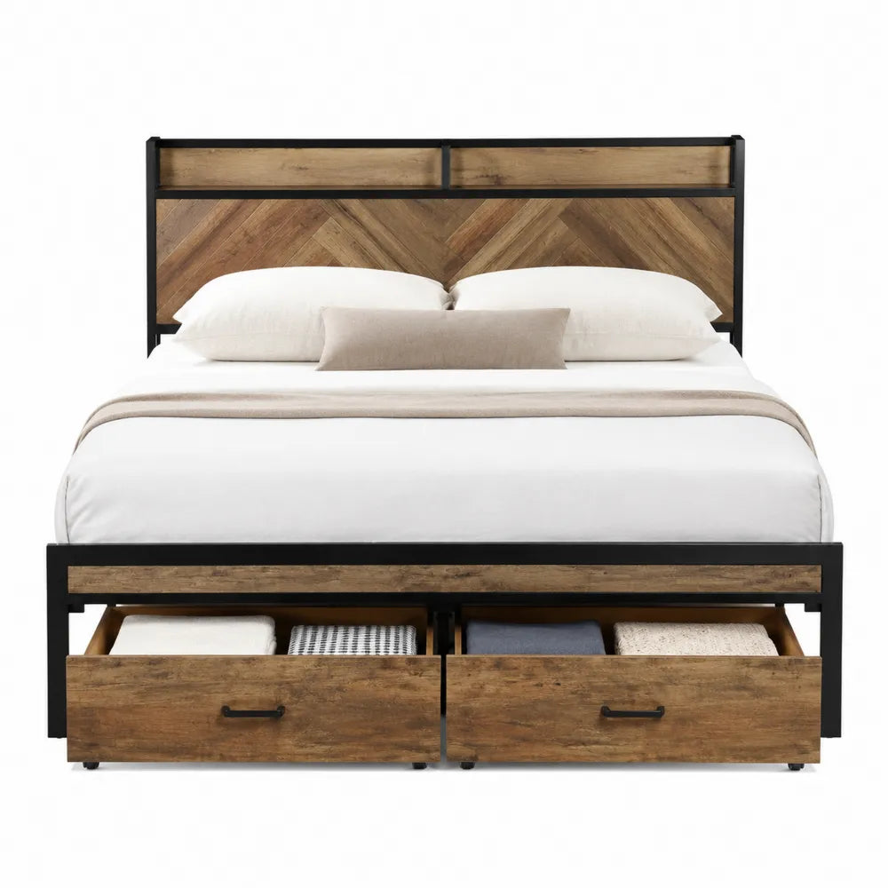 Letto matrimoniale in legno e metallo con cassetti 200x160 cm