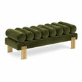 Panca in velluto verde oliva con gambe in metallo dorato 160x50x45 cm