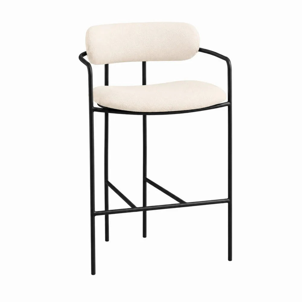Sgabello da Bar in Metallo Nero e Tessuto Poliestere Bianco