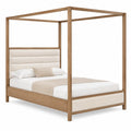 Letto a Baldacchino in Rovere con Testiera in Tessuto Beige 200x160 cm