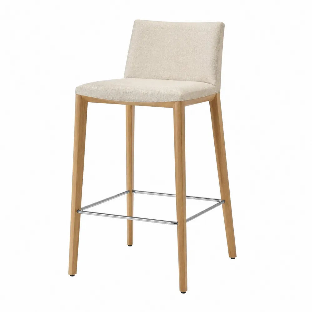 Sgabello da Bar in Legno e Tessuto Beige