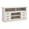 Credenza TV in legno di pino bianco con cassetti e mensole 152x76x41 cm