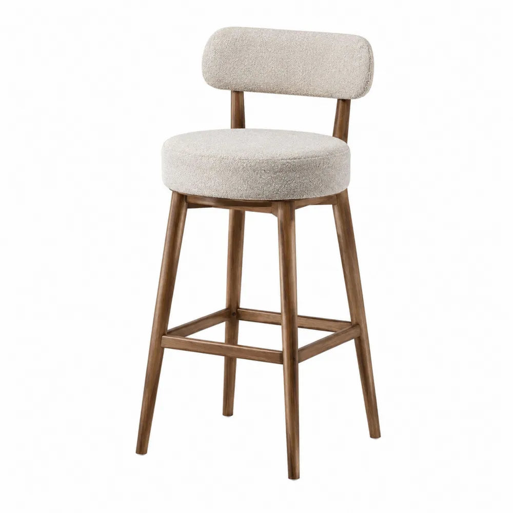 Sgabello da Bar in Legno e Tessuto Poliestere Beige