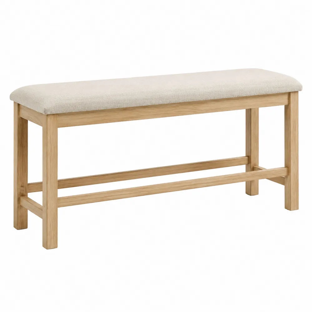 Panca in legno con seduta in tessuto beige