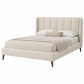 Letto matrimoniale in legno e tessuto beige 200x160cm