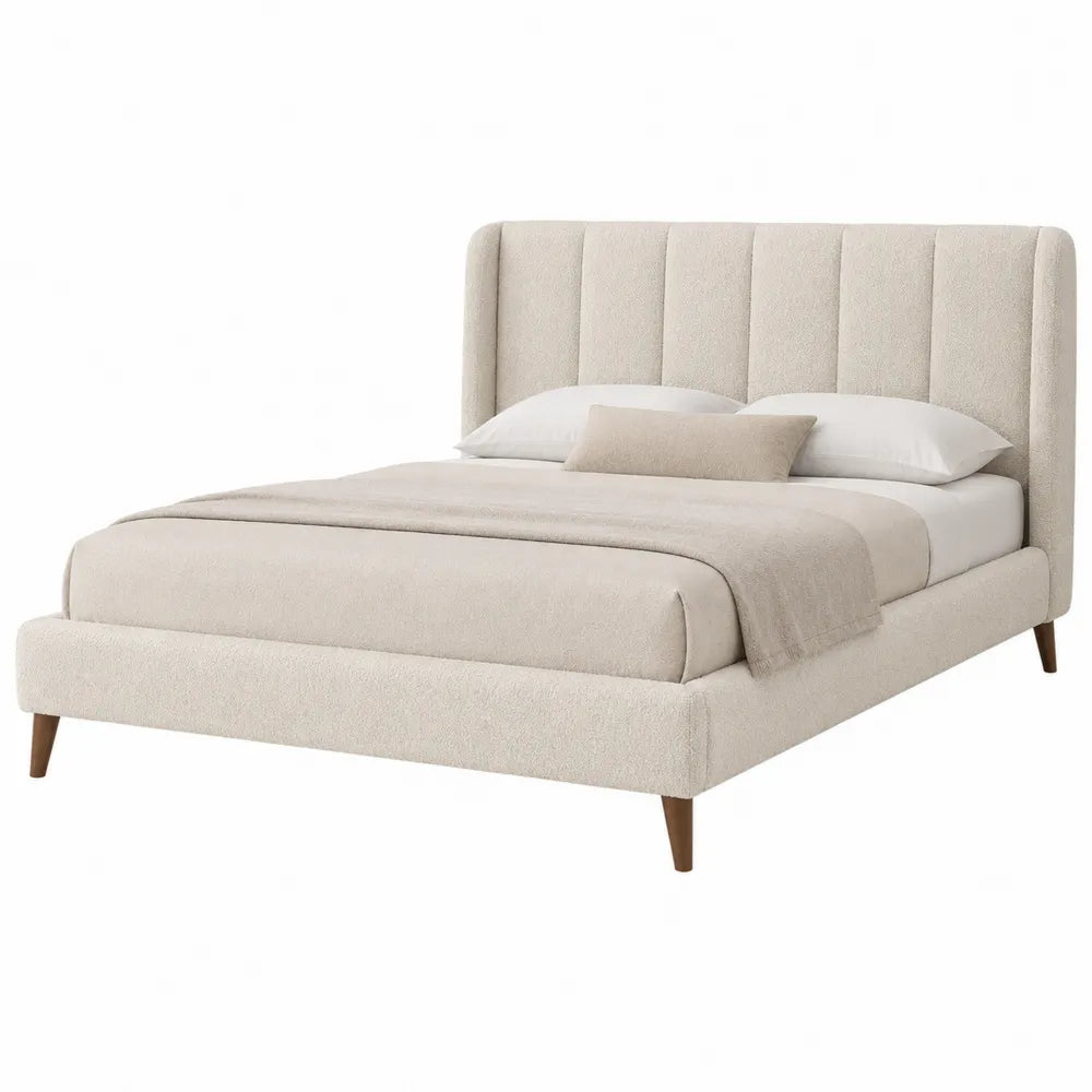 Letto matrimoniale in legno e tessuto beige 200x160cm