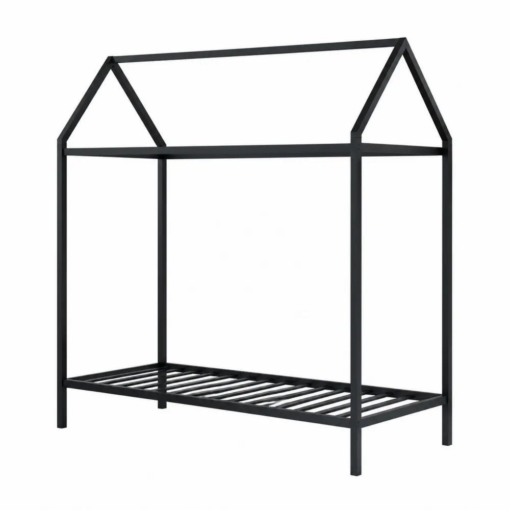 Letto a casetta in metallo nero con struttura 200x90x180 cm