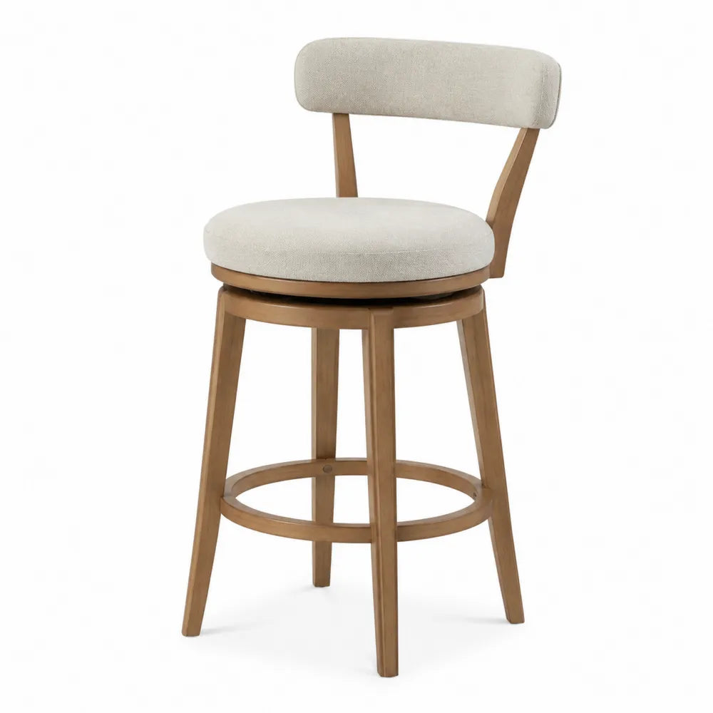 Sgabello Girevole in Legno e Tessuto Beige