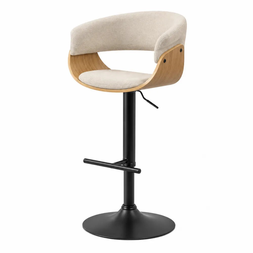 Sgabello da bar in legno e metallo con seduta regolabile beige
