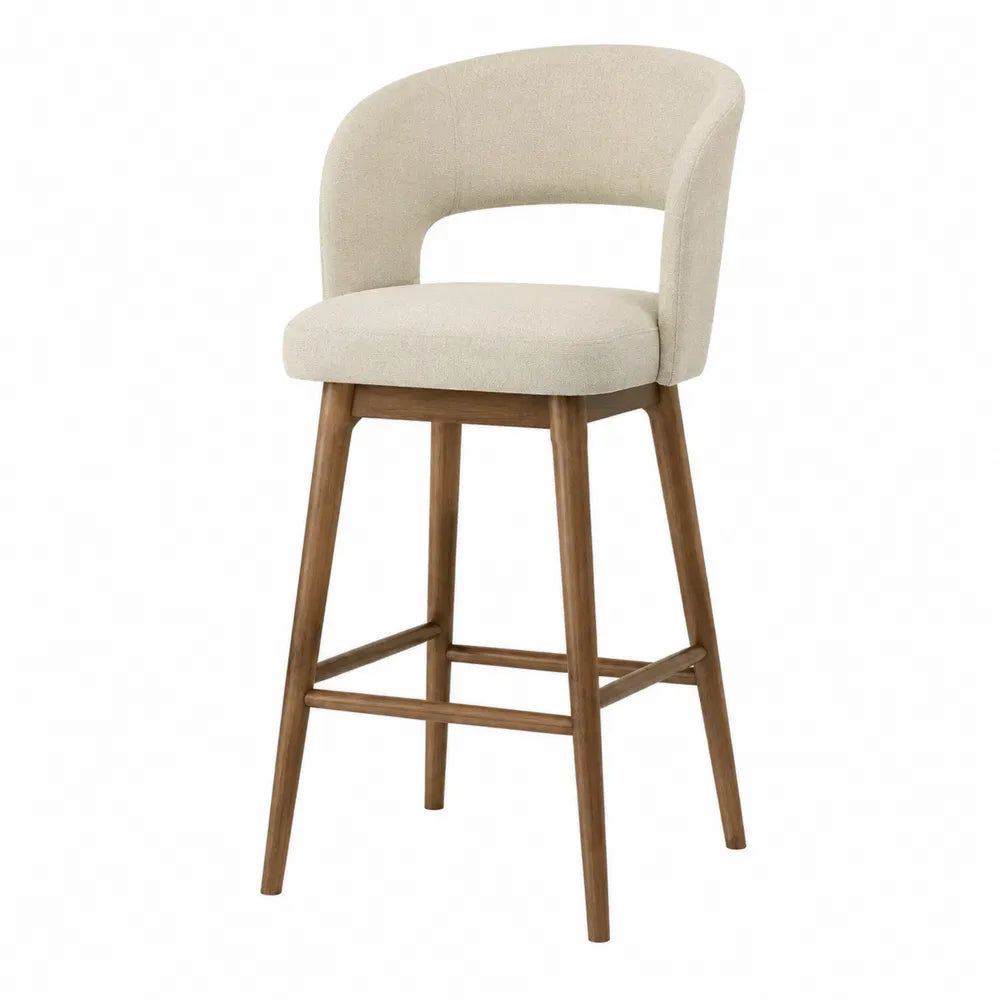 Sgabello in Legno e Tessuto Poliestere Beige