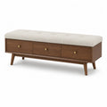 Panca in legno con cassetti e seduta in tessuto beige